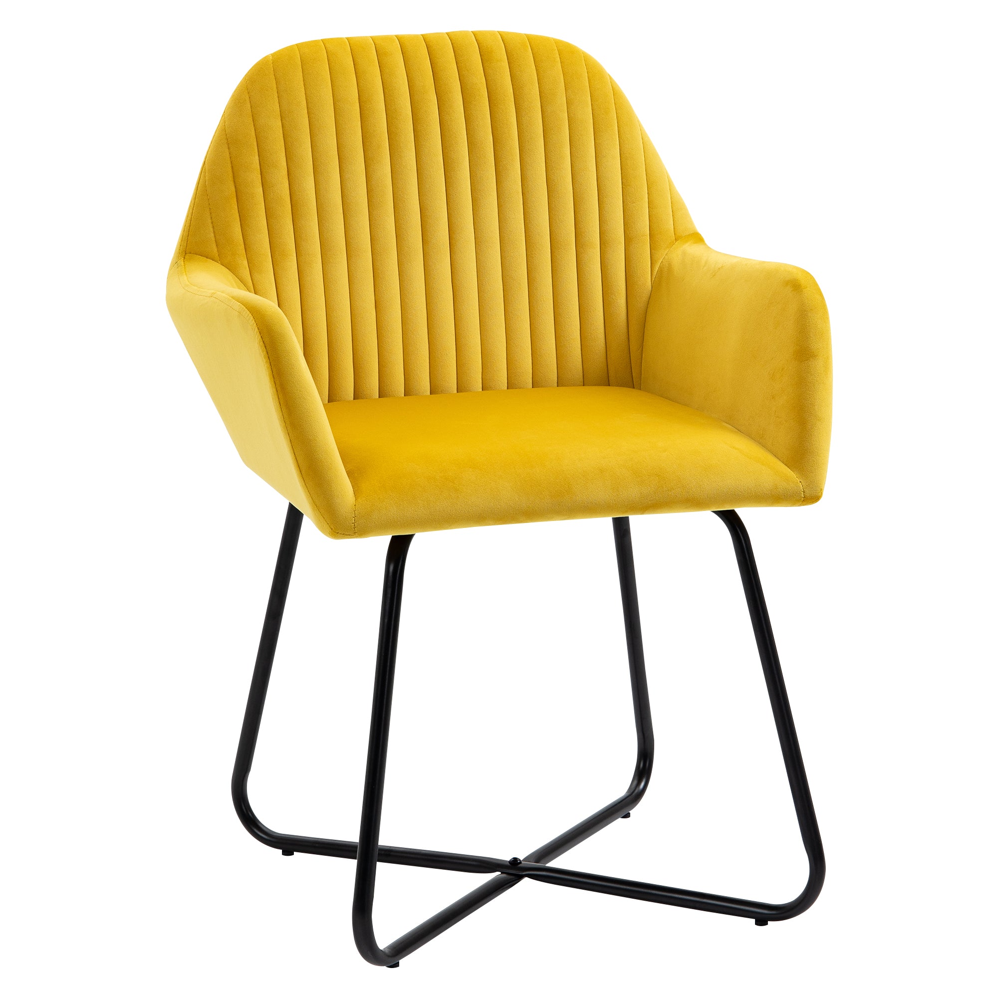 HOMCOM Modern Accent Chair - Velvet-Feel Fabric Upholstered Armchair with Metal Base for Living Room - Yellow  | TJ Hughes Green