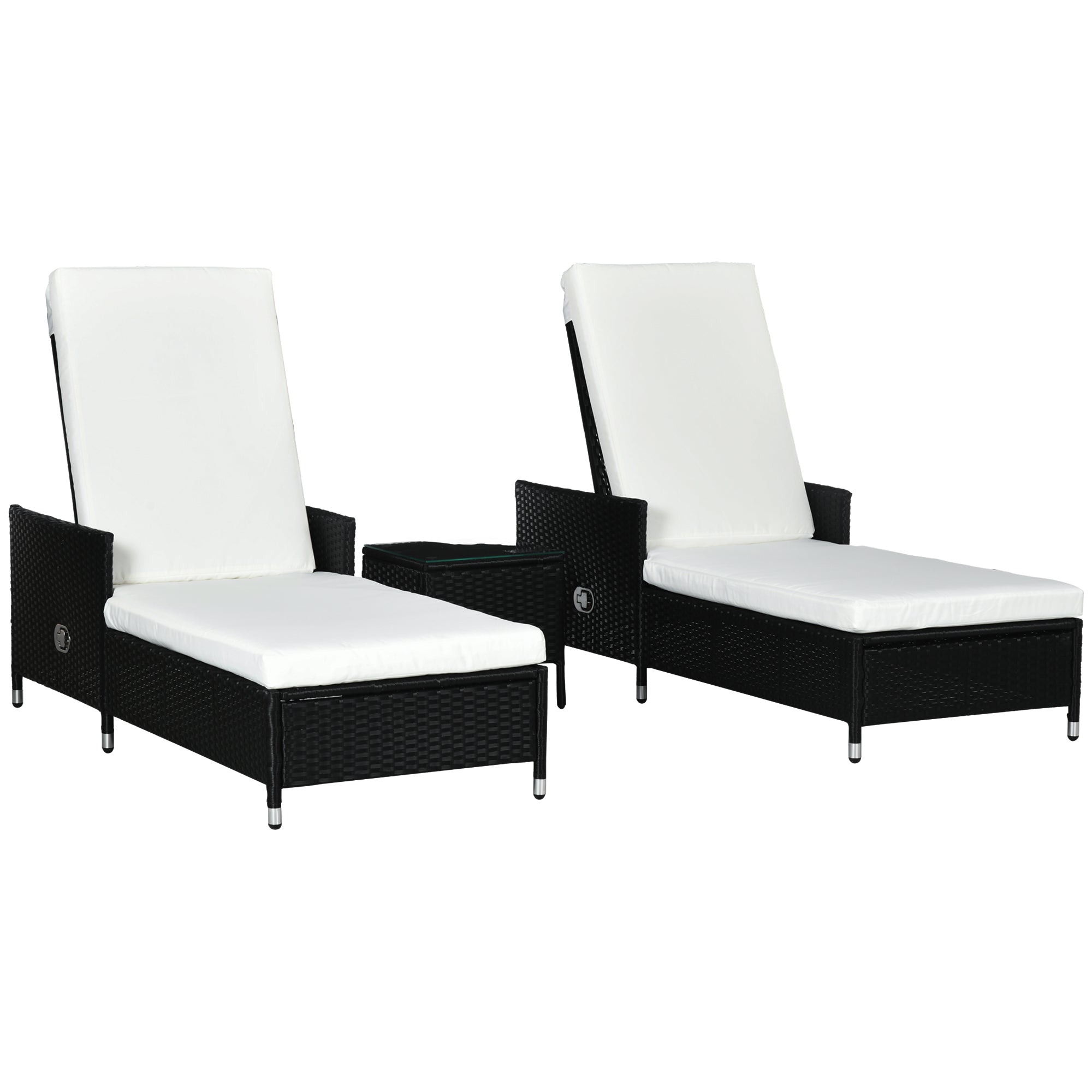 Outsunny Patio Chaise Lounge Chair Set W/ Adjustable Backrest - Side Table - Cream  | TJ Hughes