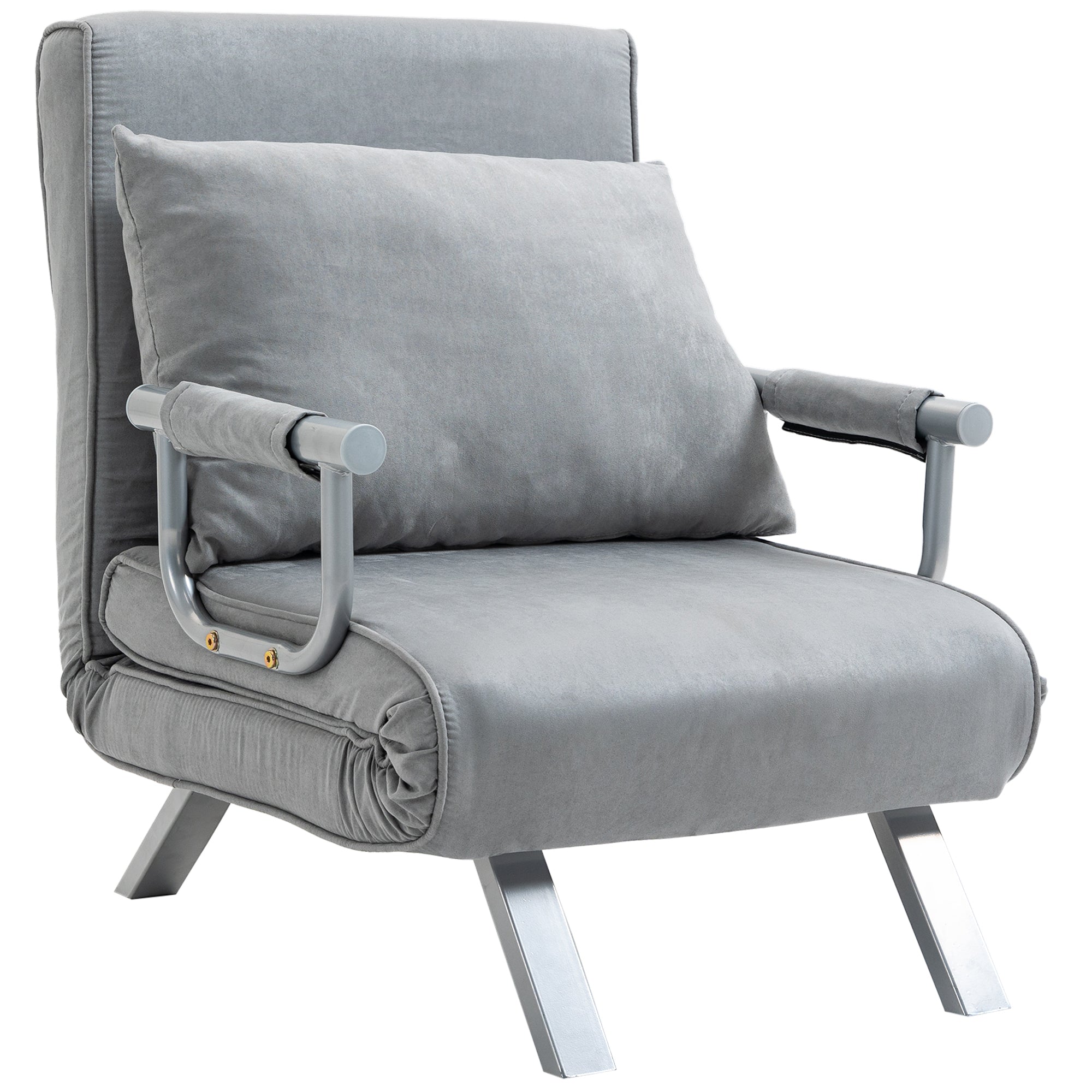 HOMCOM Sofa Bed Foldable Portable Armchair Sleeper Lounge with Pillow Light Grey  | TJ Hughes