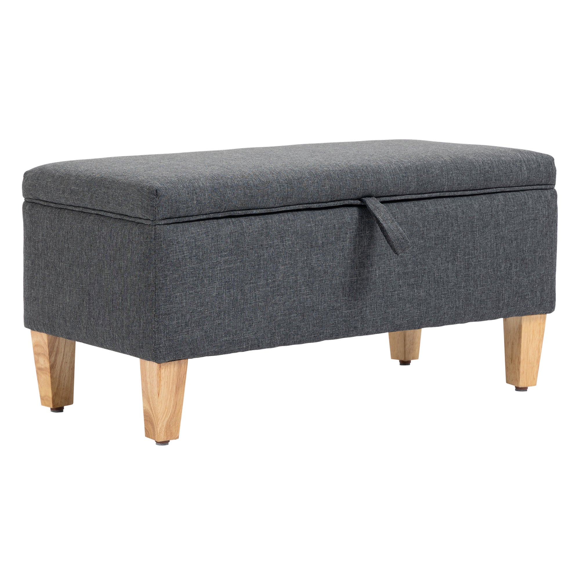 HOMCOM Linen Storage Ottoman Box Toy Chest Footstool with Rubberwood Legs  | TJ Hughes