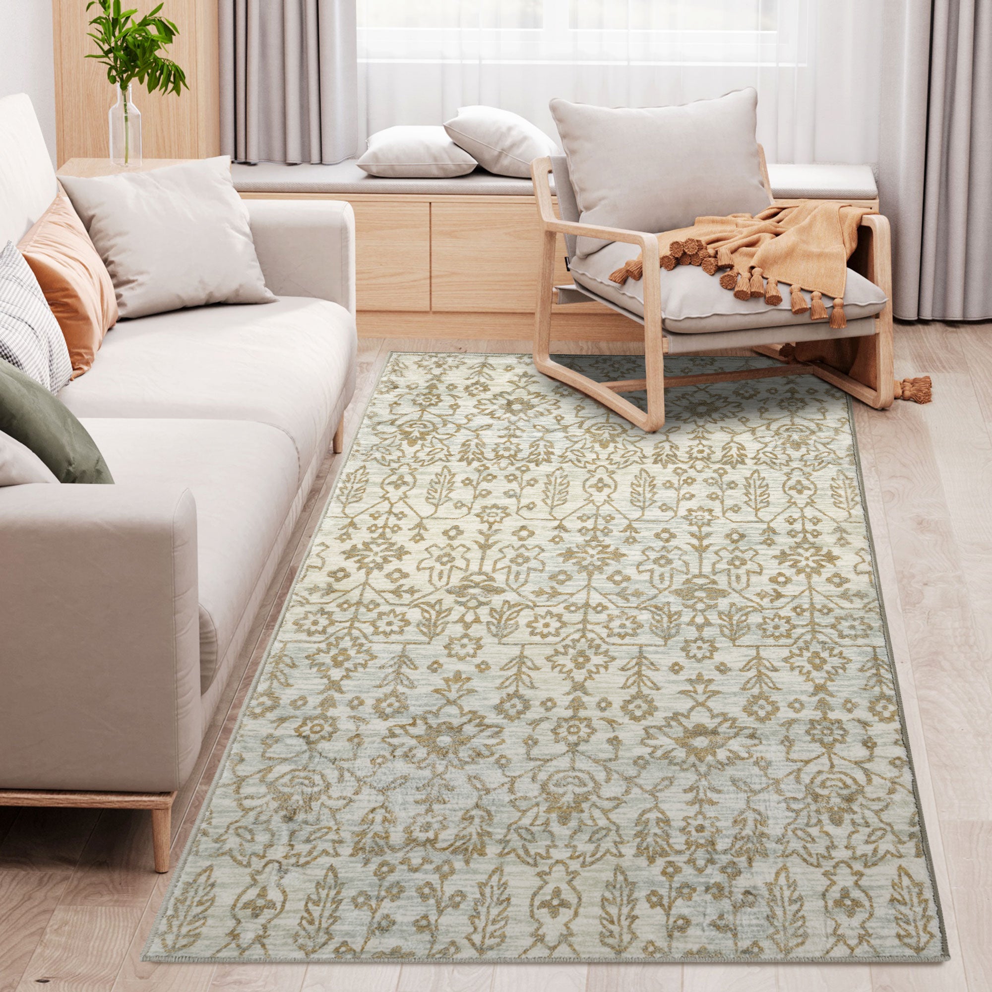 HOMCOM Green Rug Floral Pattern Carpet for Living Room - Bedroom - 150 x 80cm  | TJ Hughes