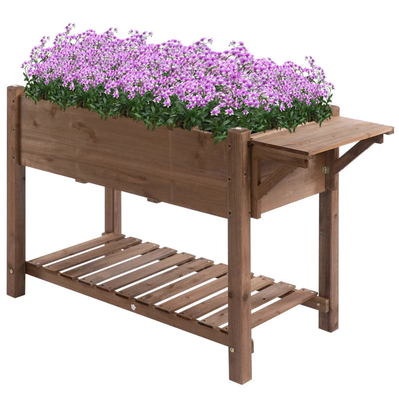 Outsunny Wooden Raised Garden Plant Stand Tall Flower Bed with Shelf 123 x 54 x 74cm  | TJ Hughes