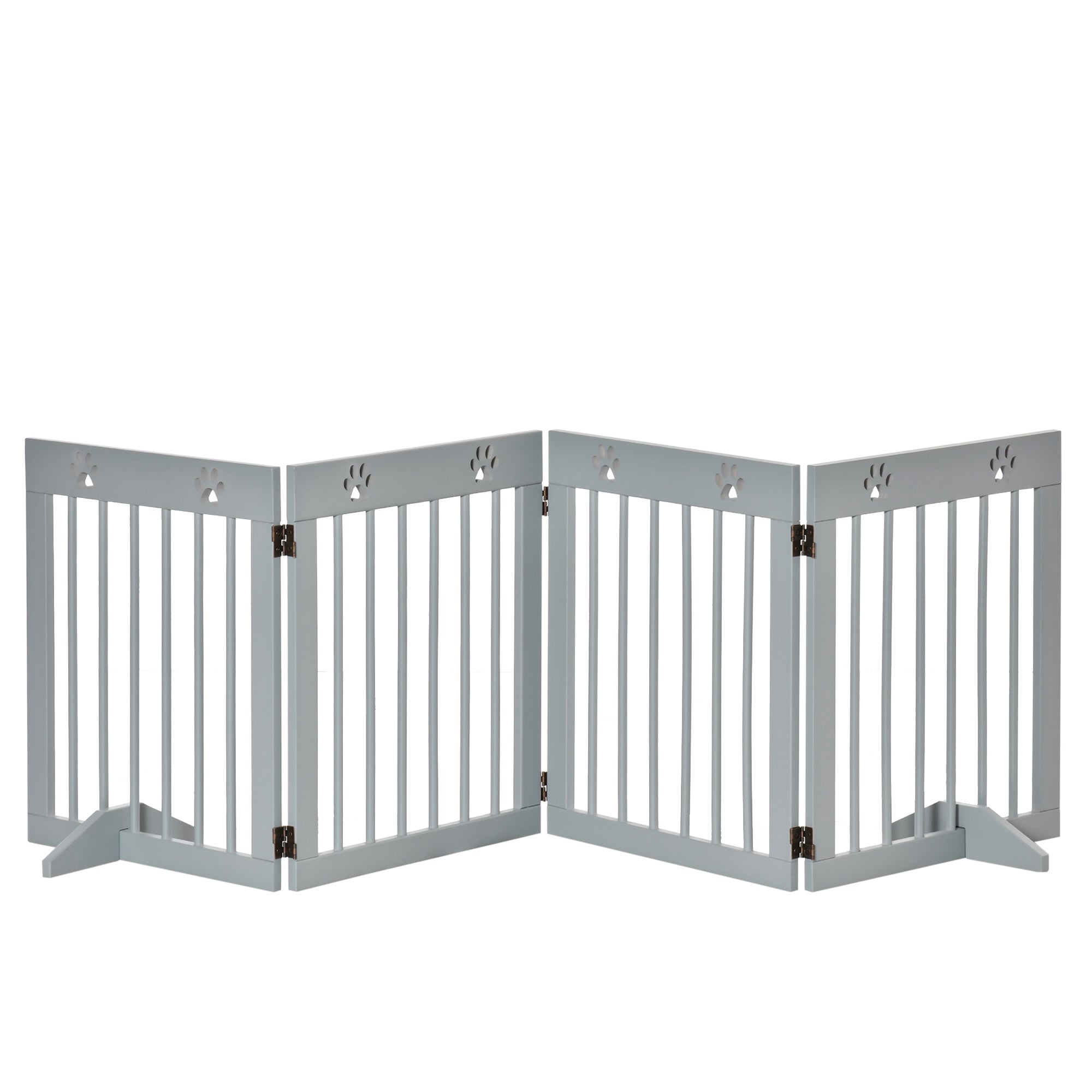 PawHut Pet Gate 4 Panel Wooden Dog Barrier Folding Fence w/ Support Feet  | TJ Hughes