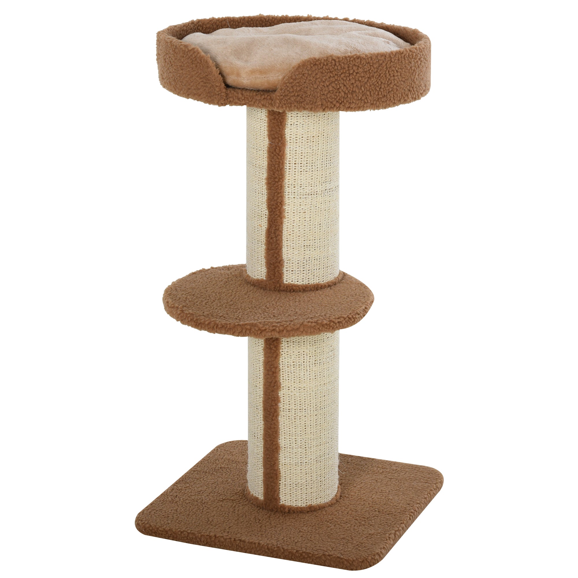 PawHut 2-Tier Cat Kitten Resting Tree w/ Top Basket Cushion Sisal Post Brown  | TJ Hughes