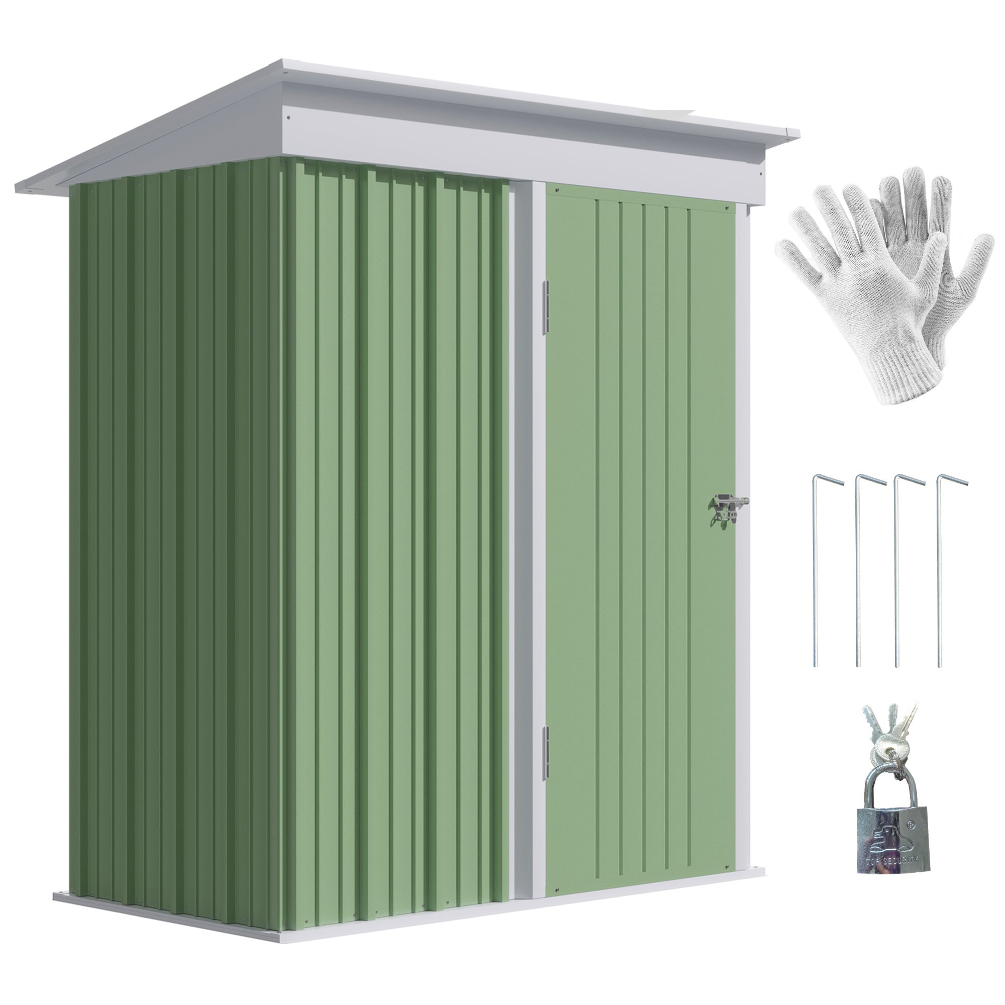 Outsunny Steel Garden Shed - Small  Lean-to Shed for Bike Tool - 5x3 ft - Green  | TJ Hughes