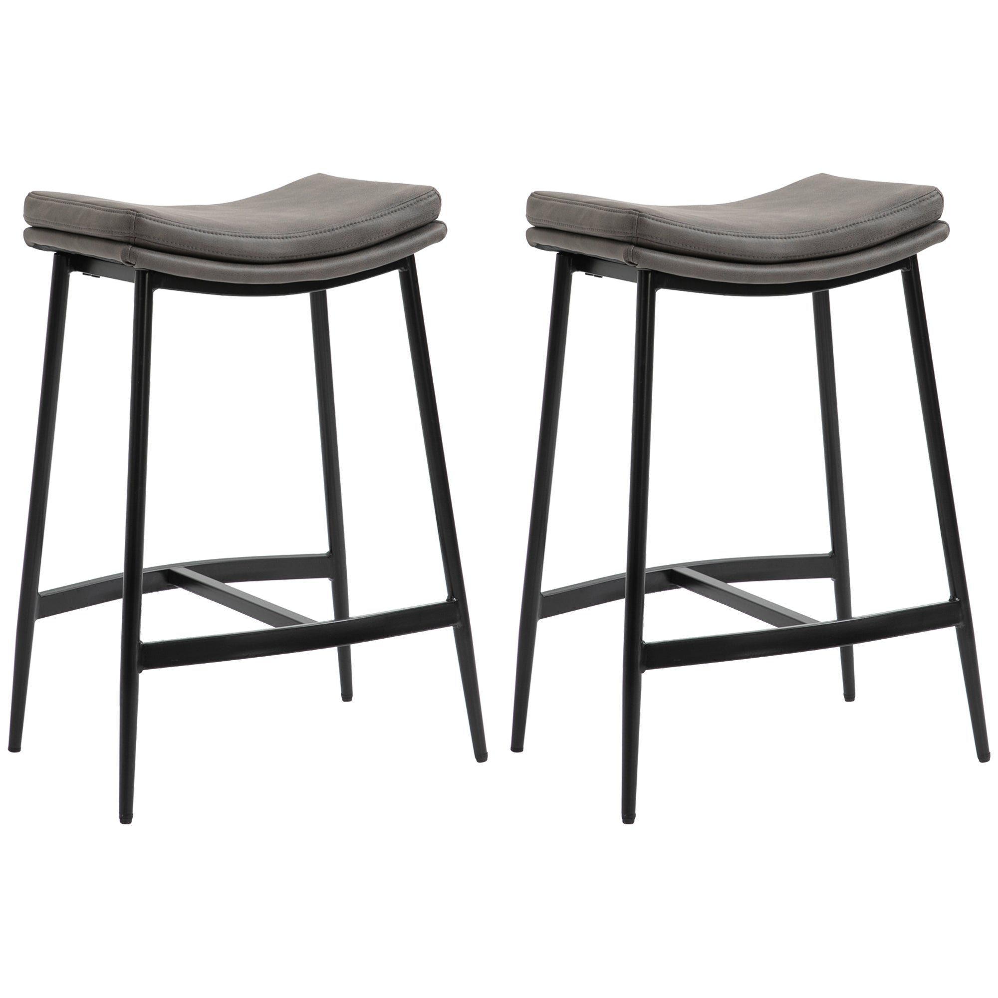 HOMCOM Breakfast Bar Stools Set of 2 Upholstered Barstools w/ Curved Seat Grey  | TJ Hughes