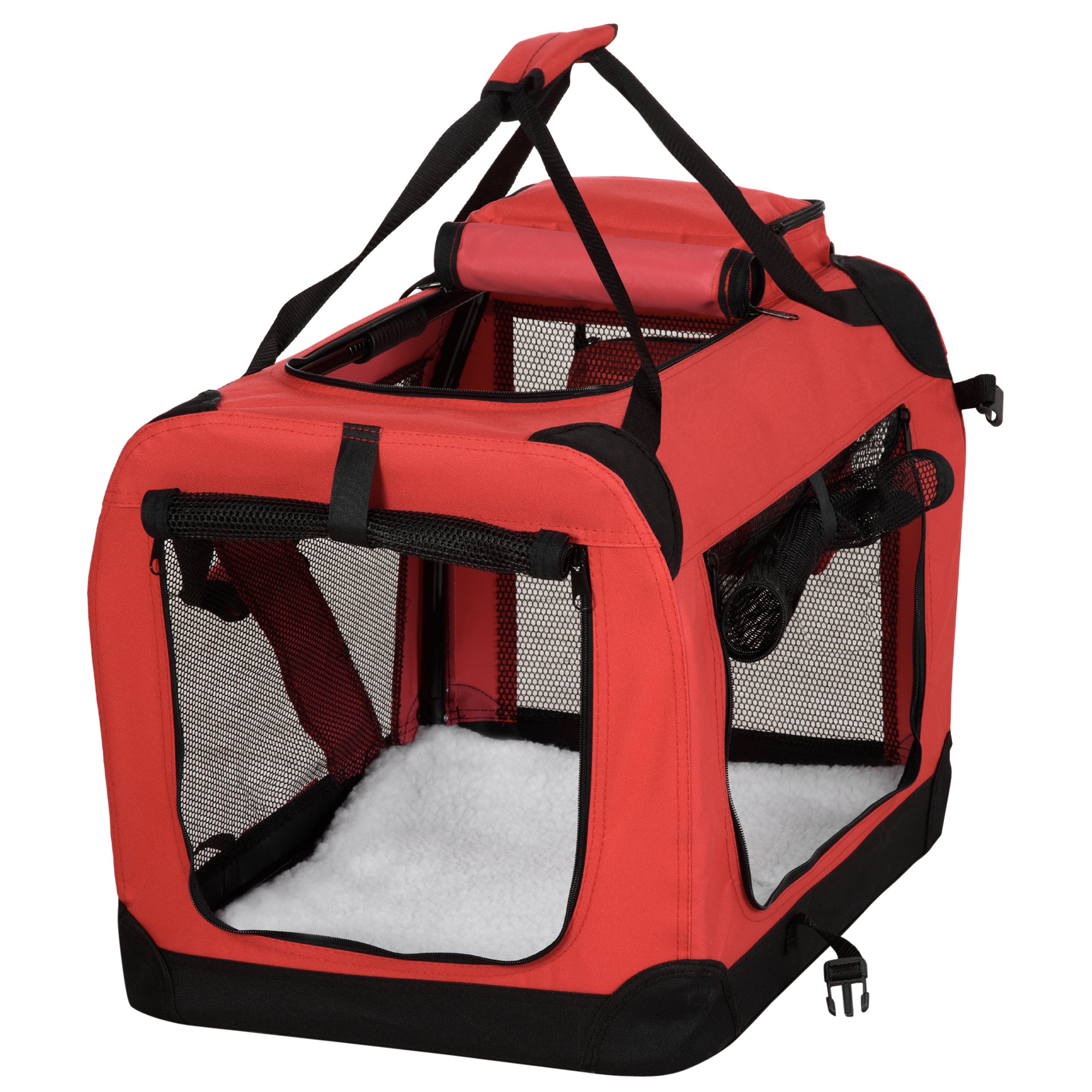 PawHut 60cm Foldable Pet Carrier - Soft Side Pet Travel Crate w/ Mat - Red  | TJ Hughes