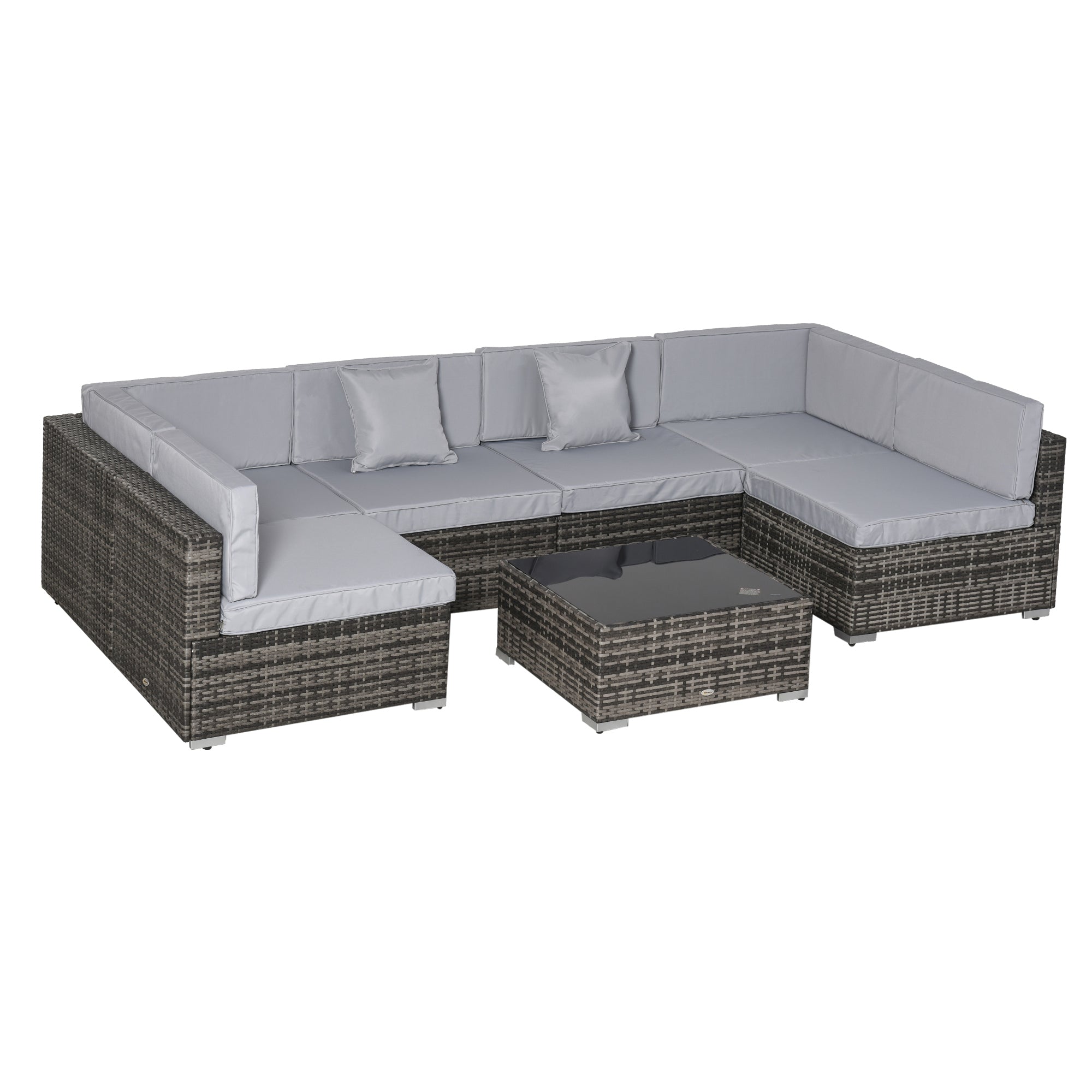 Outsunny 7PC Rattan Furniture Sectional Sofa Set Coffee Table Buckle Structure  | TJ Hughes
