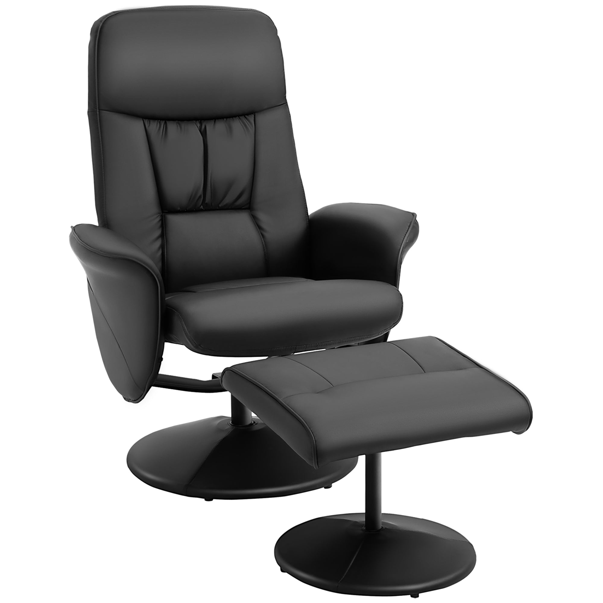 HOMCOM PU Leather 2 Pcs Reclining Armchair w/ Ottoman 360deg Swivel Black  | TJ Hughes