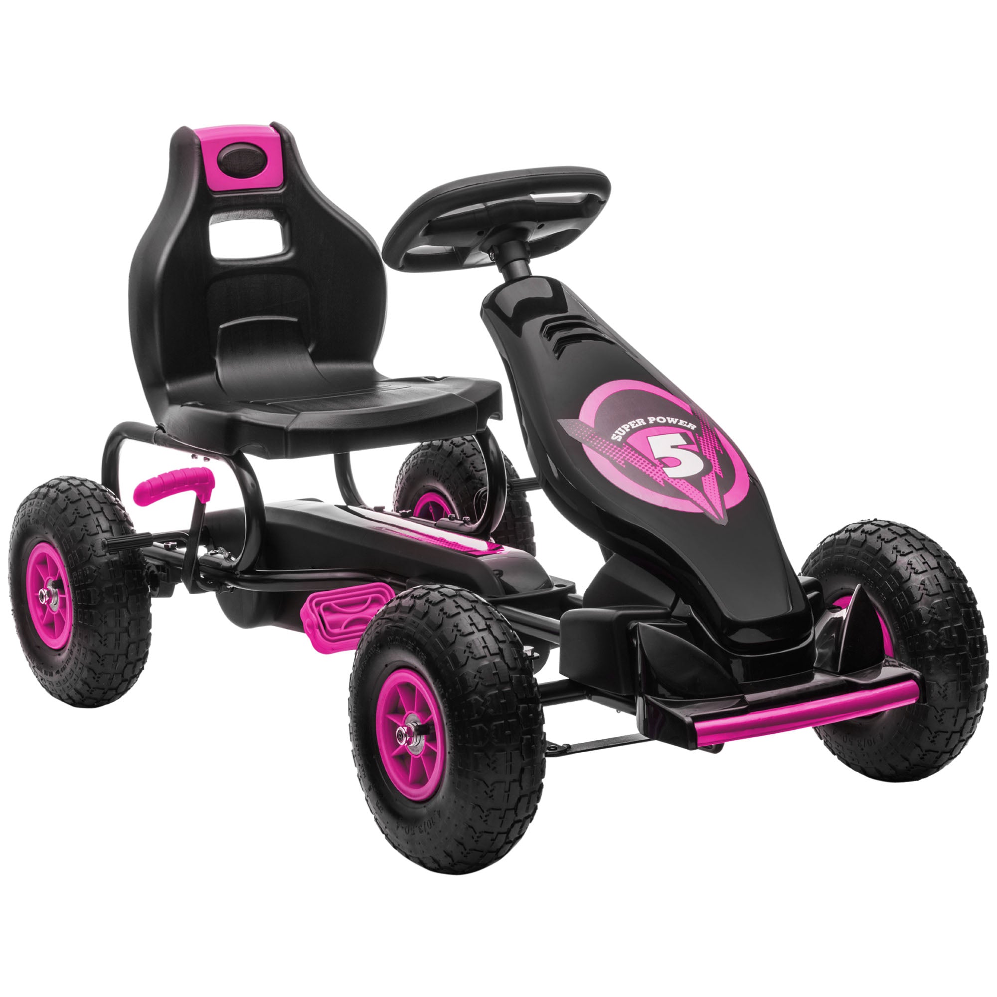 HOMCOM Children Pedal Go Kart w/ Adjustable Seat - Rubber Wheels - Brake - Pink  | TJ Hughes