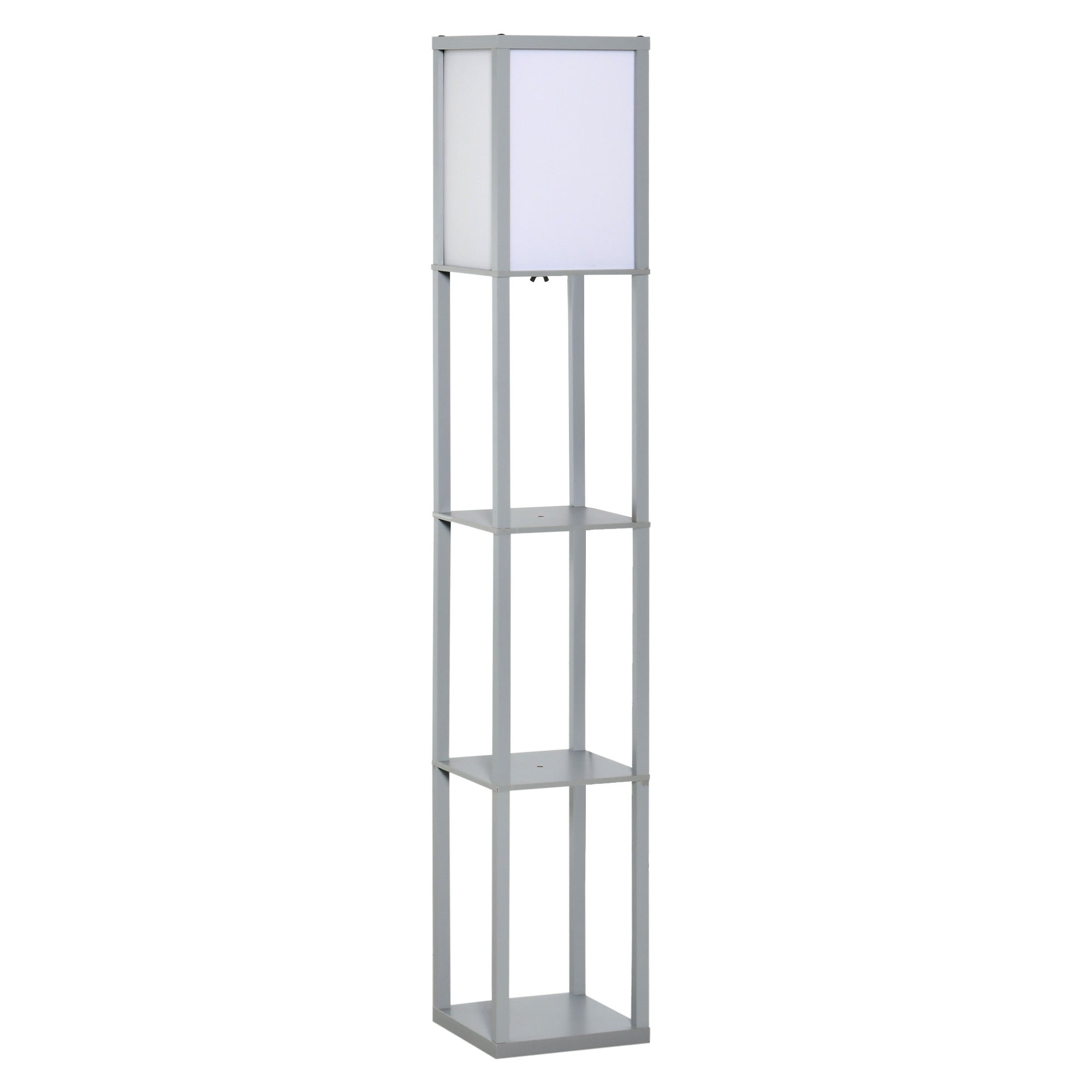 HOMCOM Floor Lamp Reading Lamp with 3-Tier Storage Shelf for Home Office Grey  | TJ Hughes