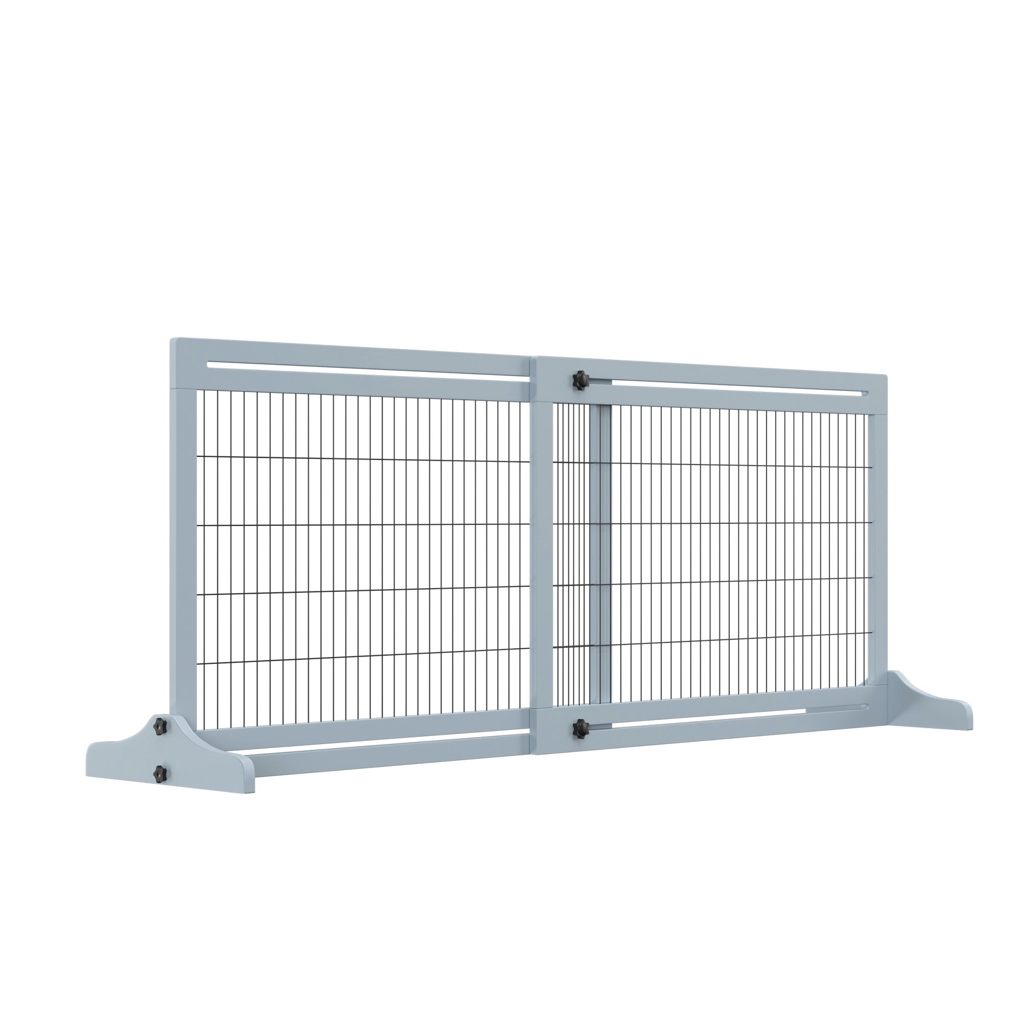 PawHut Adjustable Wooden Pet Gate Freestanding Dog Barrier for Doorway - Grey  | TJ Hughes