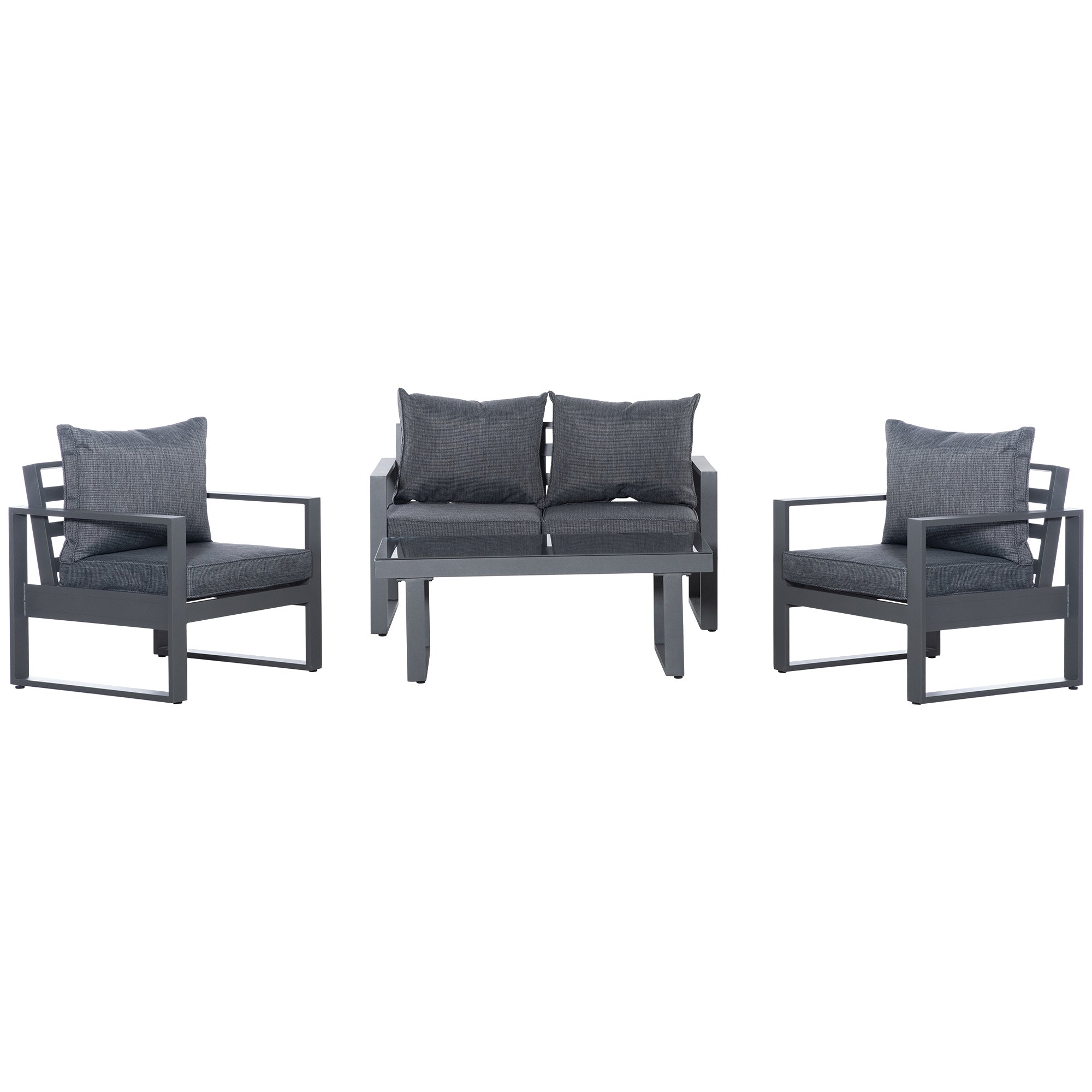 Outsunny 4 Piece Aluminium Outdoor Furniture Set w/ Table & Olefin Cushion Cover  | TJ Hughes