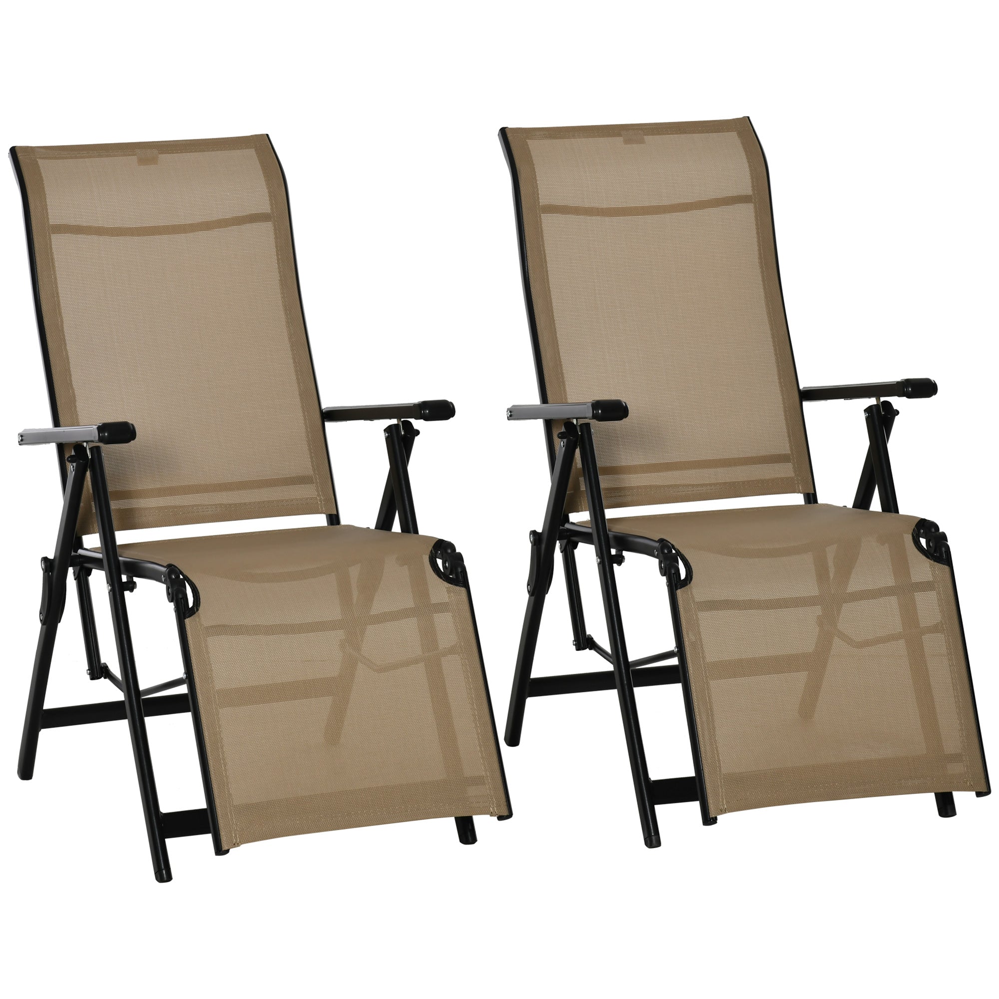 Outsunny Set Of 2 Outdoor Sun Recliner Loungers with Adjustable Footrest - Beige  | TJ Hughes