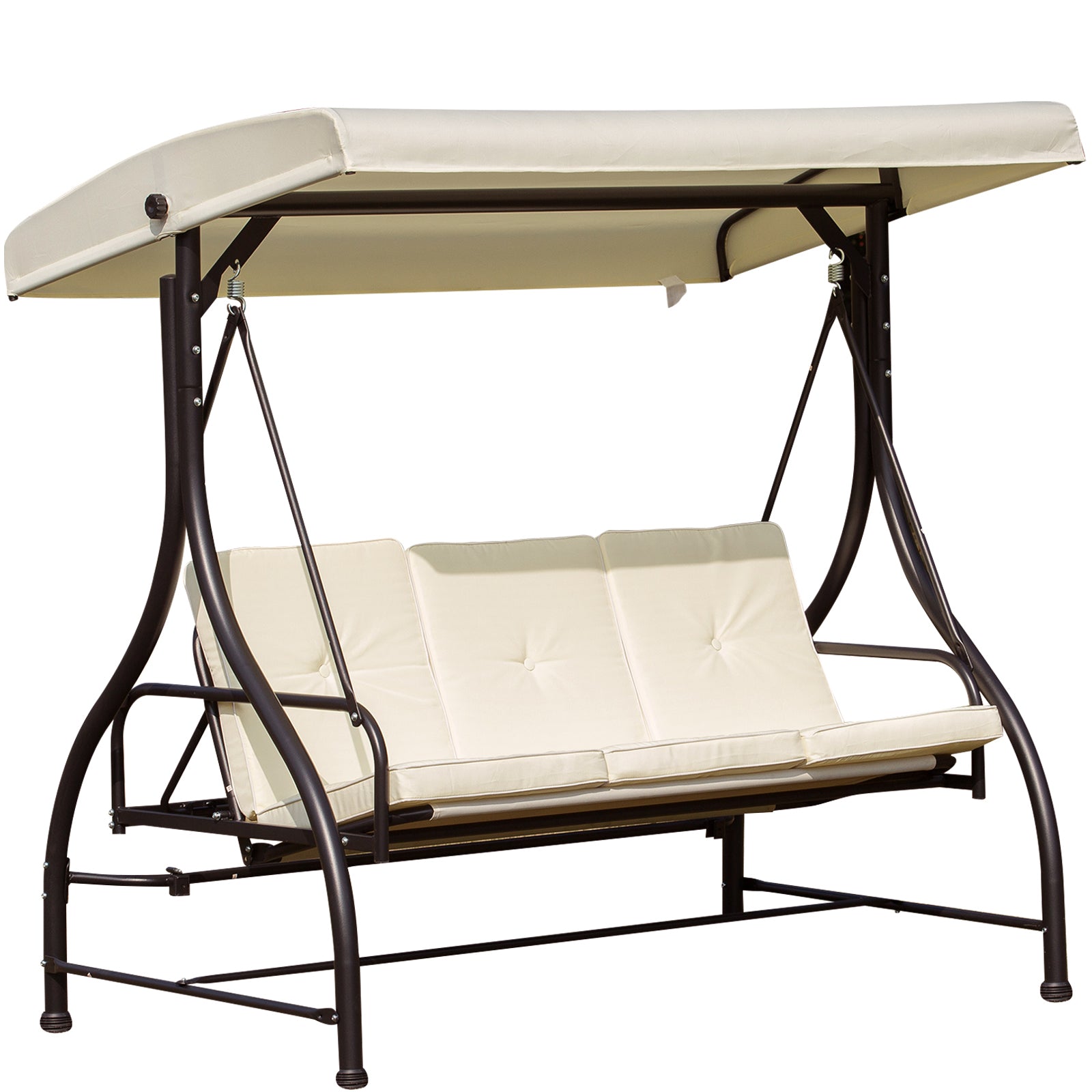 Outsunny 3 Seater Canopy Swing Chair Porch Hammock Bed Rocking Bench Cream White