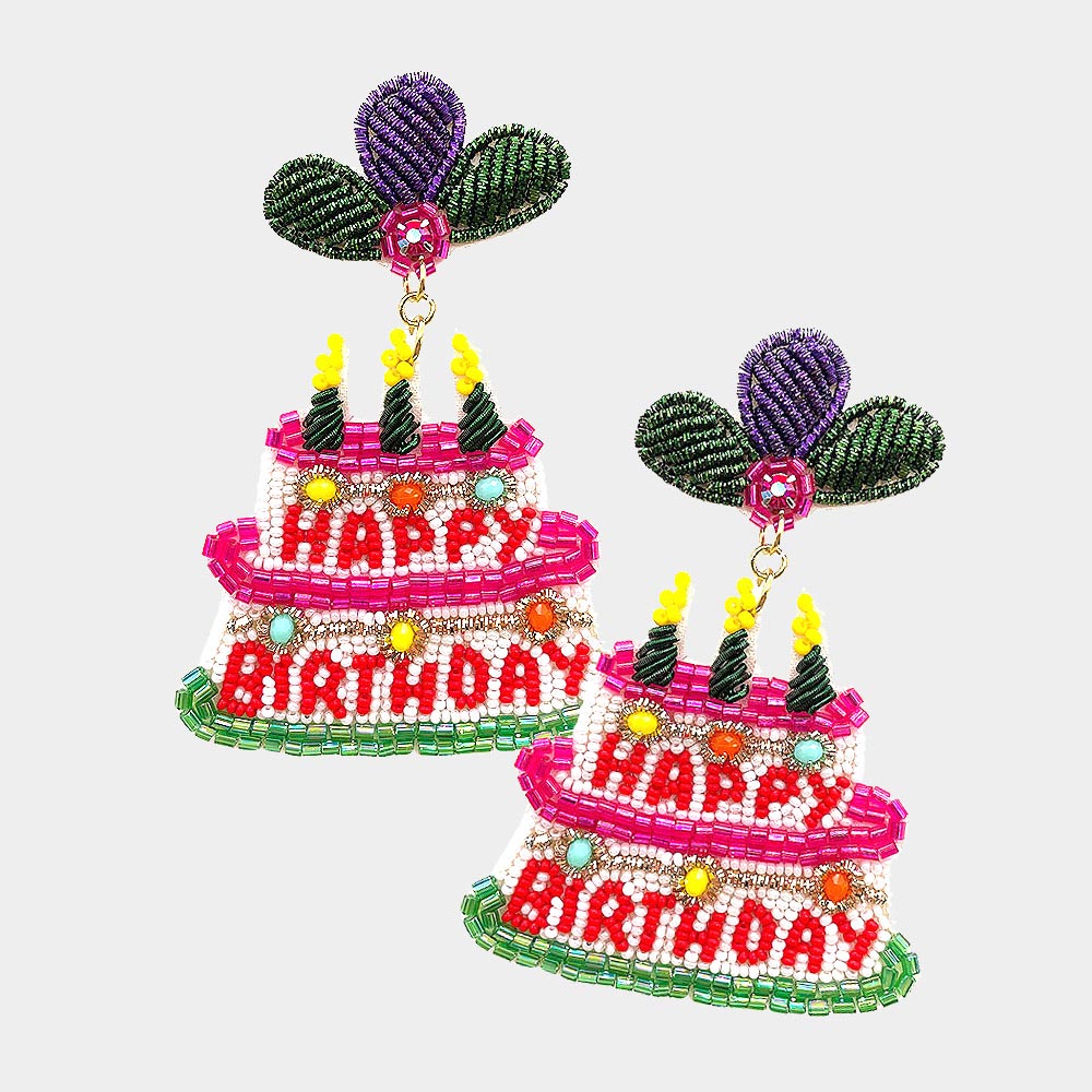 Luxury Beaded Earrings -  Happy Birthday Cake