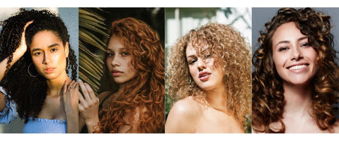 4 femmes avec différents types de cheveux bouclés