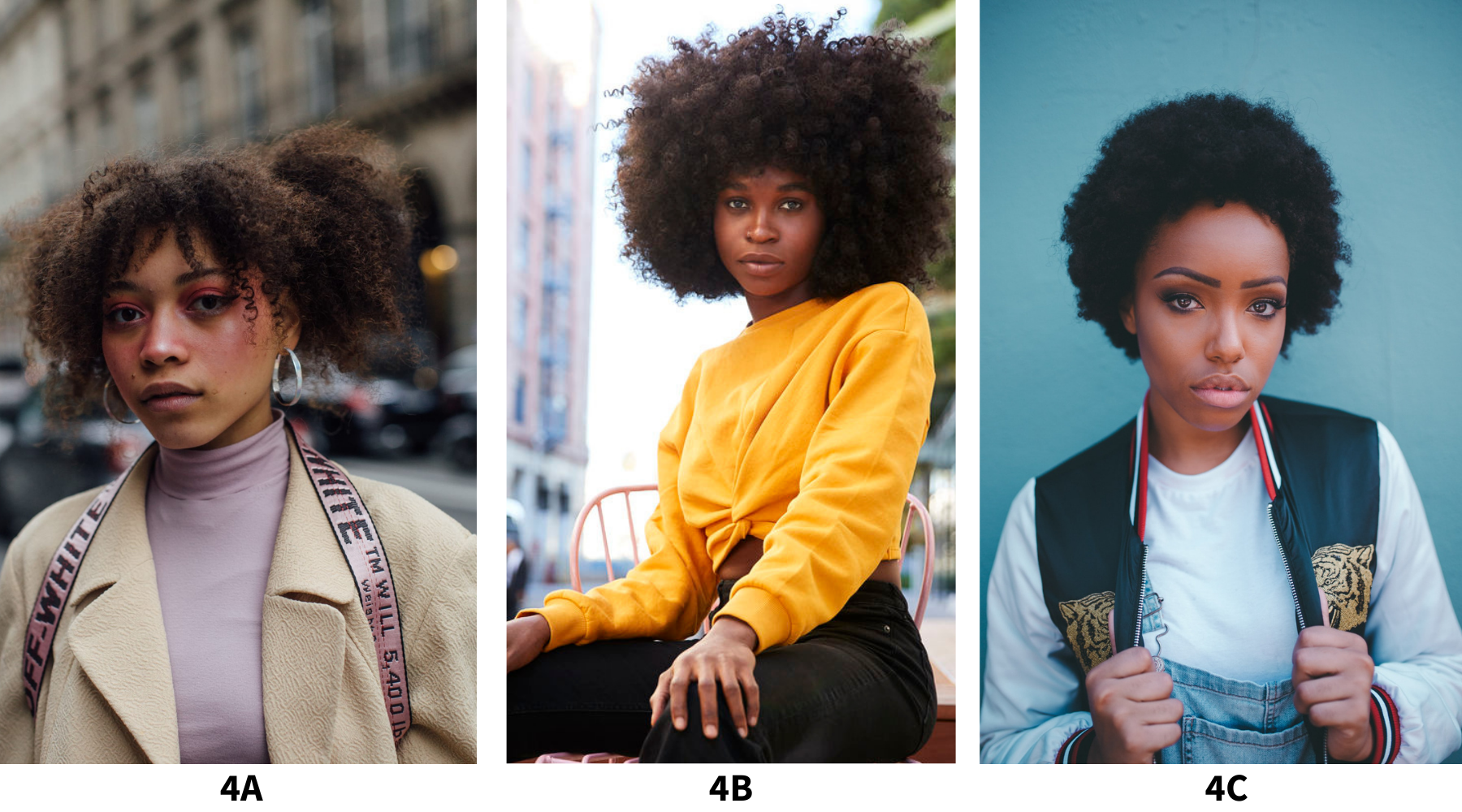 femmes aux cheveux crépus afros frisés type 4a 4B 4C