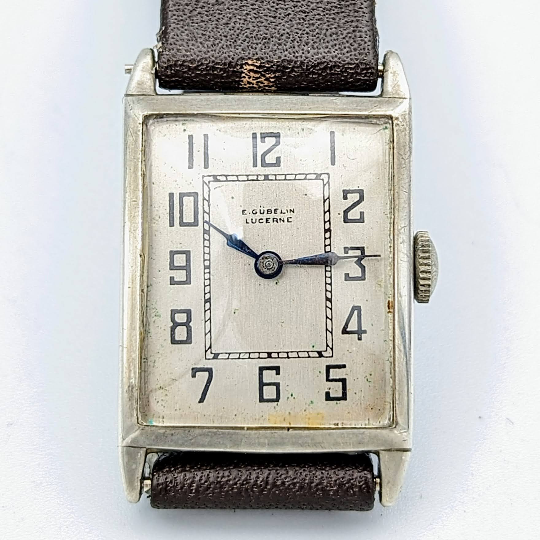 1952's E. GUBELIN LUCERNE Silver Art Deco Watch Swiss Made Wristwatch ...
