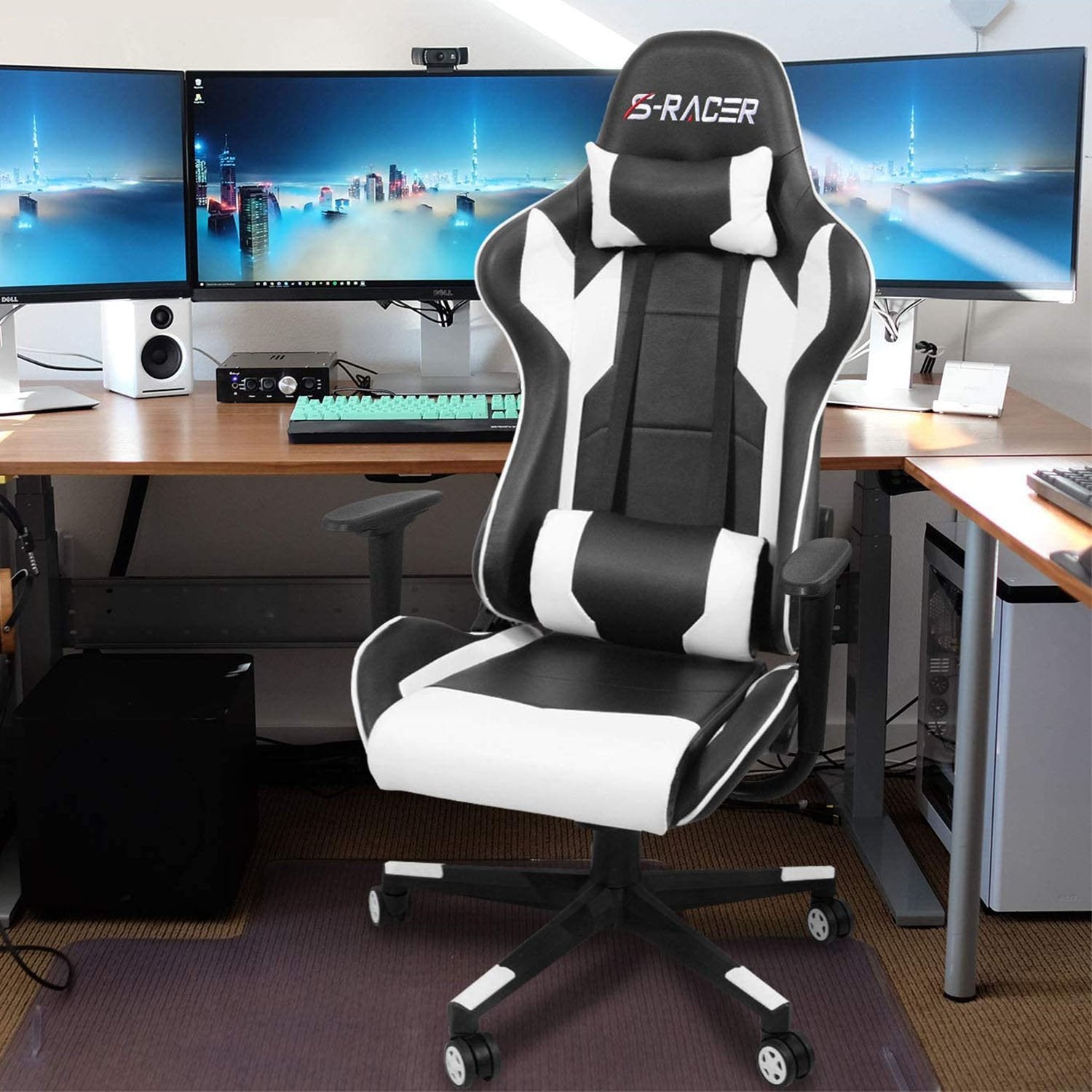 Homall Gaming Chair Sracer Racing Chair Computer Desk Chair Pu Leather Executive Ergonomic 