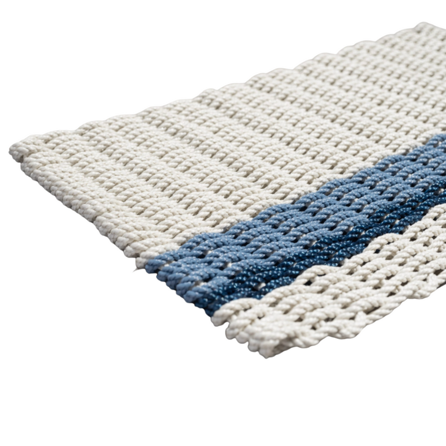 Oyster with Glacier Bay + Navy Stripe Doormat - Large (21" x 34")