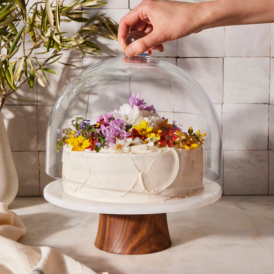 Thumbnail for JK Adams Marble & Walnut Wood Rotating Cake Stand