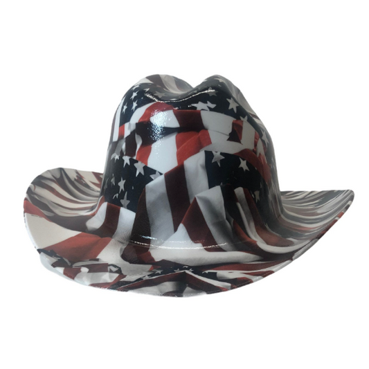 Custom Hydro Dipped Western Outlaw Hard Hat Gray Midnight American Flags  Cowboy Hat 