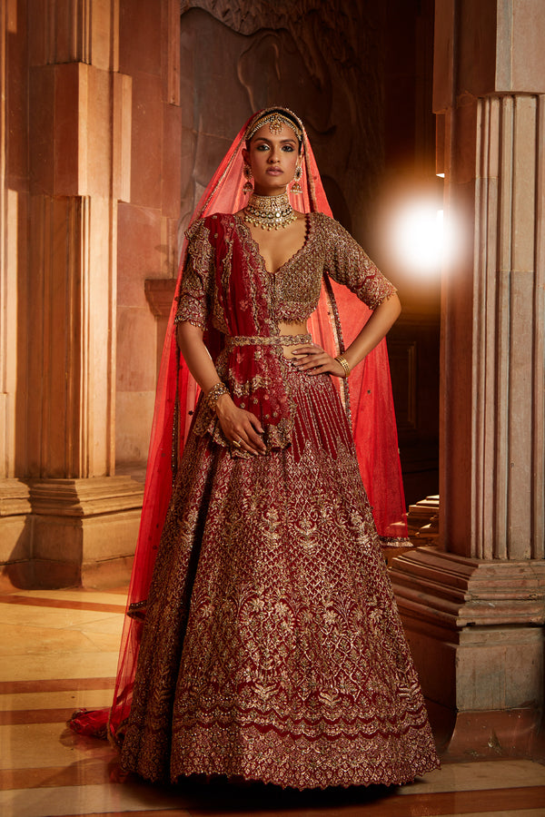 Buy Dark Maroon Silk wedding Lehenga Choli at fealdeal.com