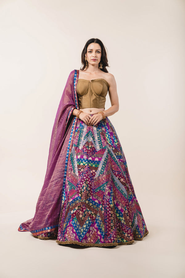 Buy Off White Brocade Lehenga With Back Drape Top For Girls by I am Design  Online at Aza Fashions.