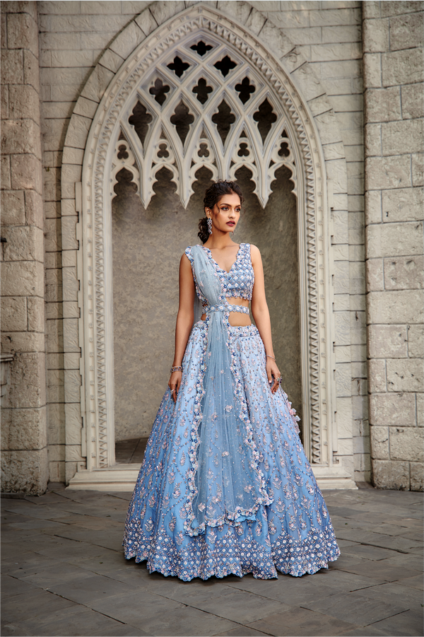 Buy Blue Saree Georgette And Blouse Organza Embroidered Bead Ombre With For  Women by Nitika Gujral Online at Aza Fashions.