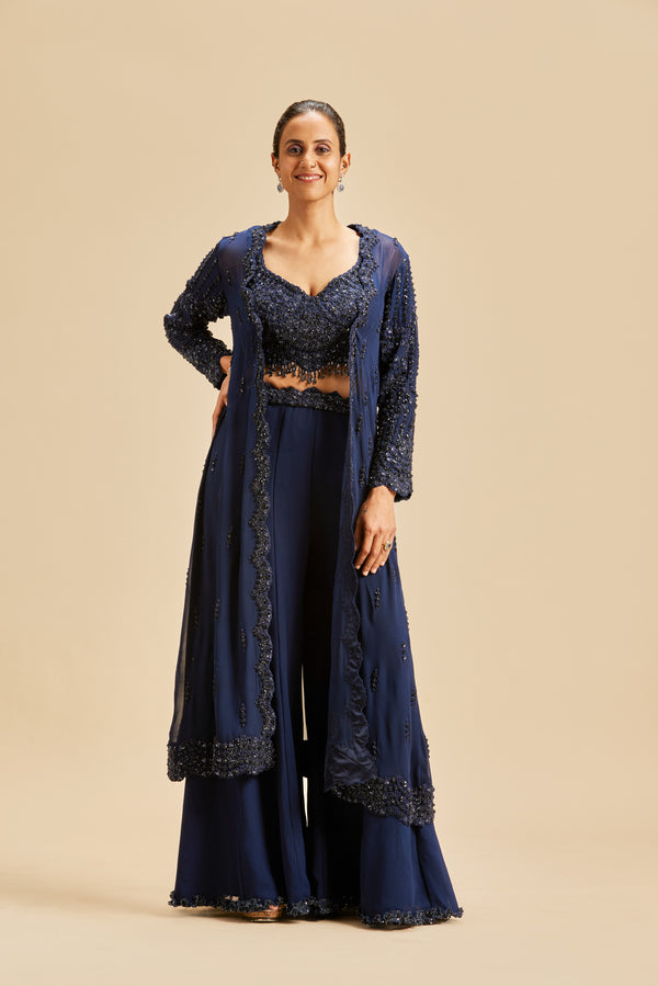 Buy Blue Jacket Embroidery Bead Jacket Chandani Full Sleeve Sharara Set For  Women by Bha sha Online at Aza Fashions.