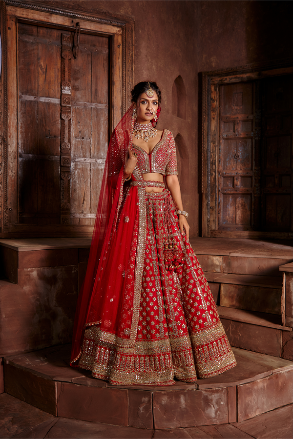 Deep Red Bridal Lehenga Choli Set