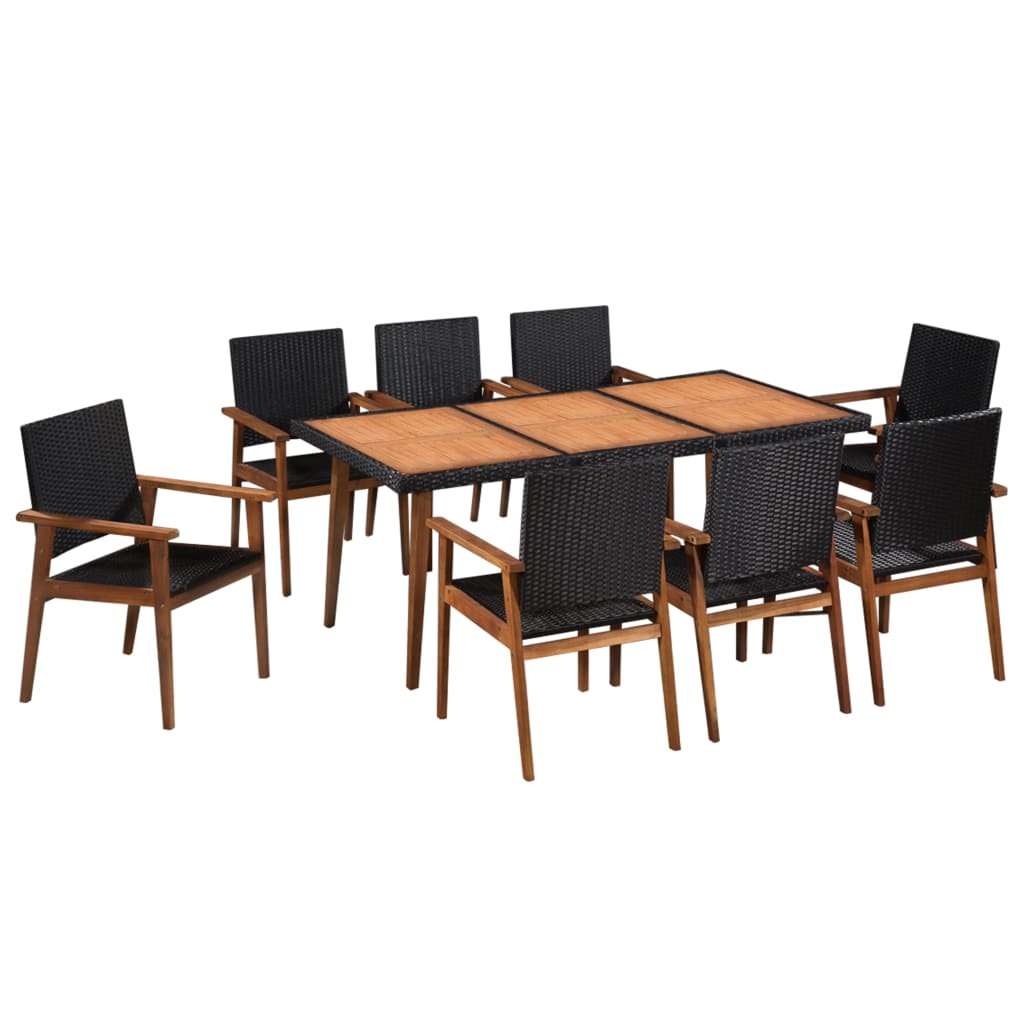 9 Piece Patio Dining Set Poly Rattan Black and Brown