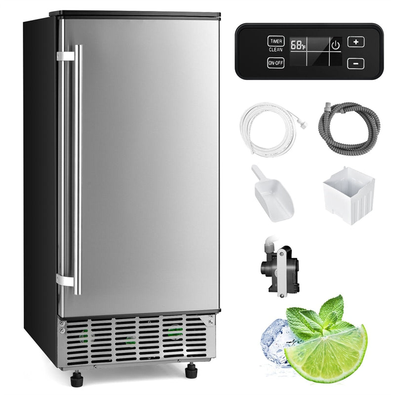 Undercounter Ice Maker 80lbs/24H Freestanding Built-in Commercial Ice Maker Machine with Drain Pump & 25 lbs Capacity Ice Bin