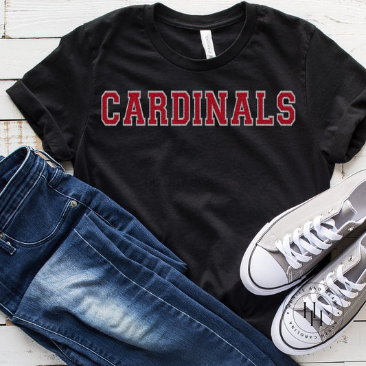  Cardinals Letter Red Black School Spirit T-Shirt