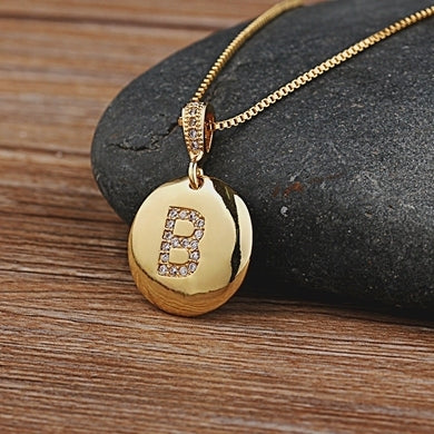 Round Necklace Pendent with Initials - Zircon Letters
