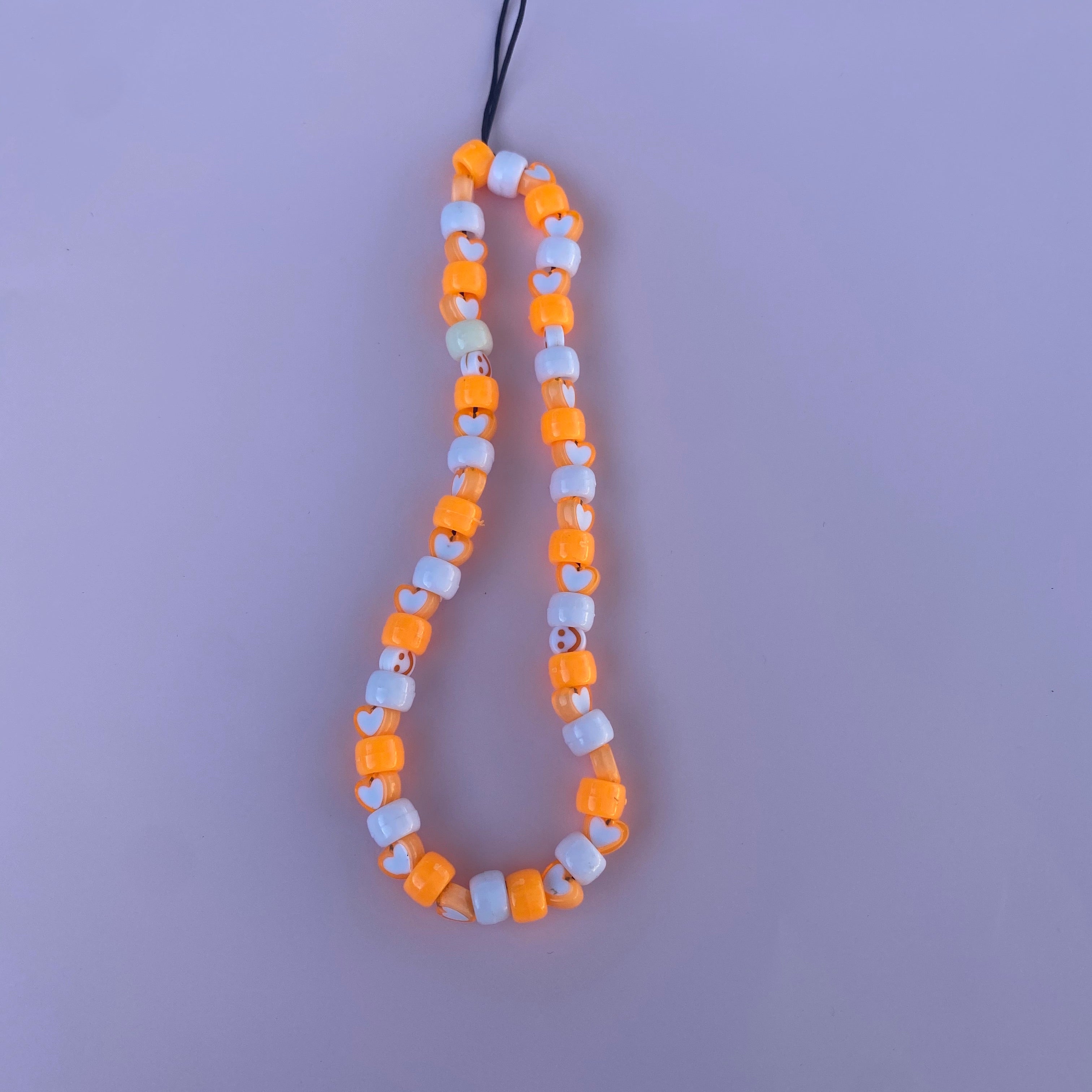 Orange Hearts Beaded Phone Charm