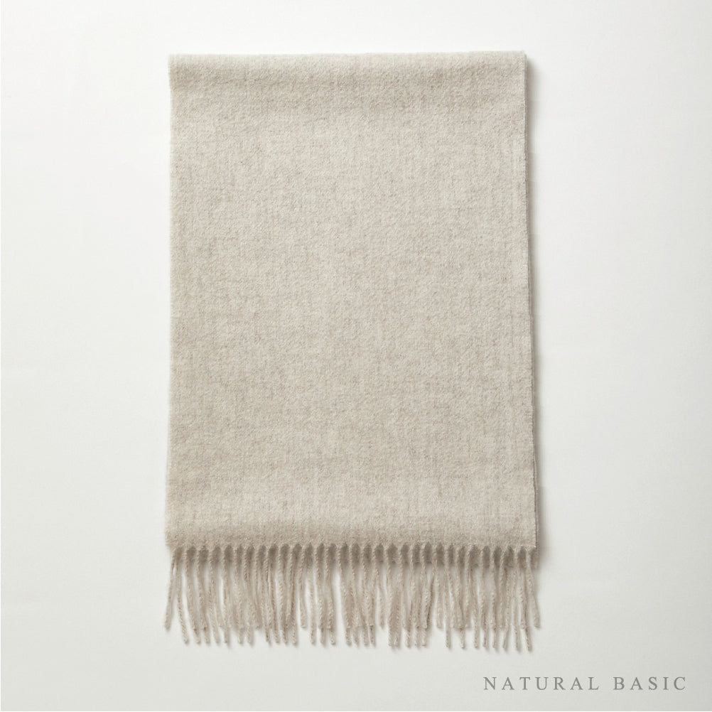 NATURAL BASIC 【NEW】カシミヤ 紡毛起毛波付け無地マフラー 