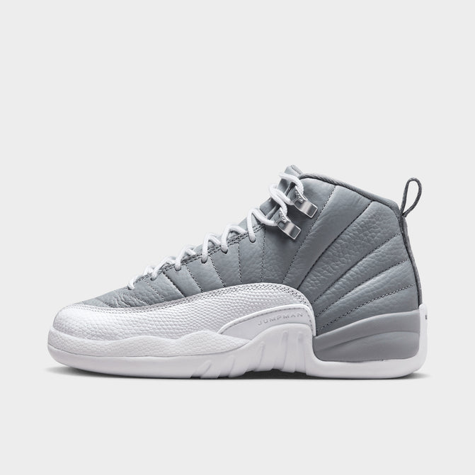 gray and white jordan 12s