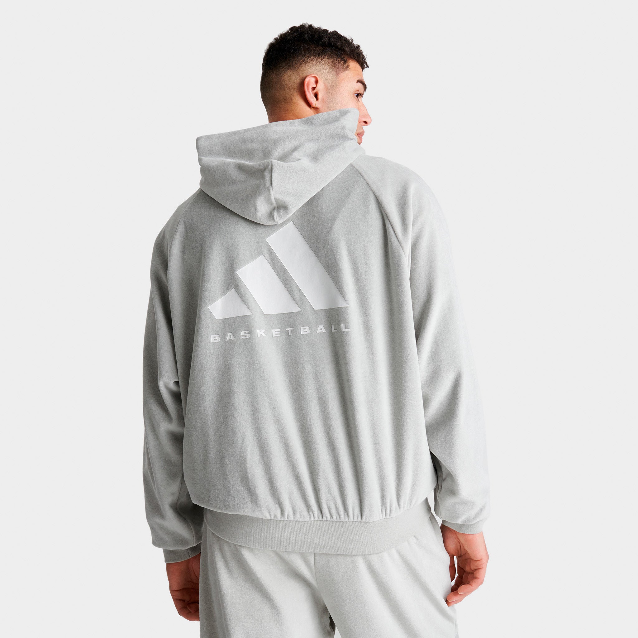 adidas Basketball Velour Pullover Hoodie / Metal Grey