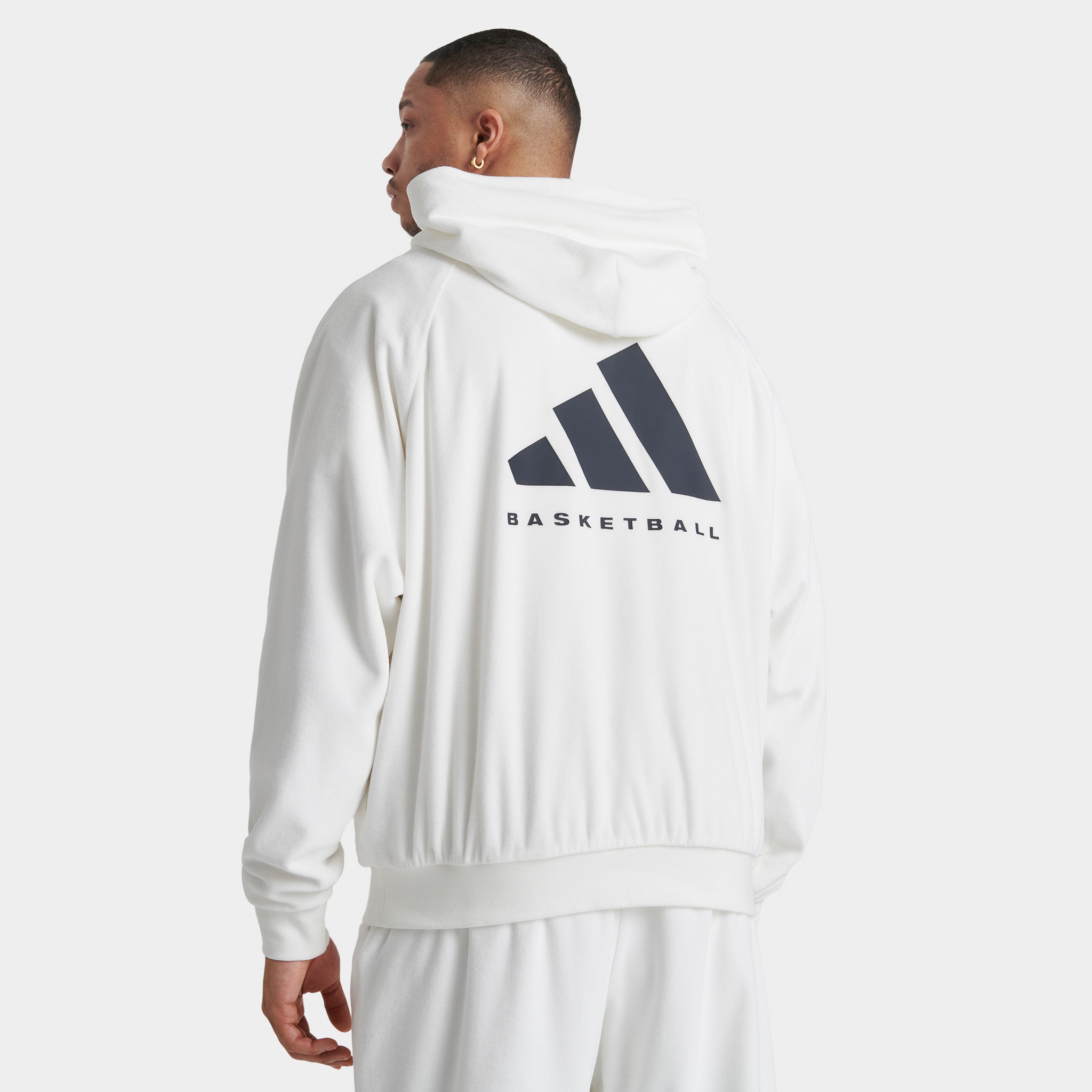 adidas Basketball Velour Pullover Hoodie / Cloud White