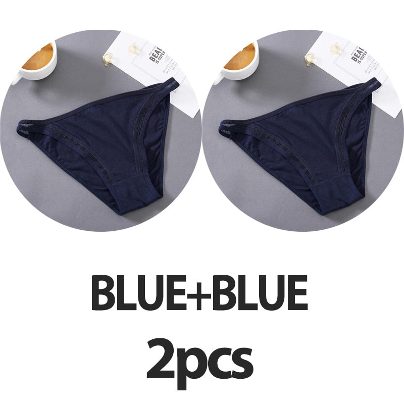 2PCS/Set Sexy Lingerie Women Panties Lace Underwear Female Underpants Cotton Briefs Low Waist Mesh Hollow Out Pantys Lingerie