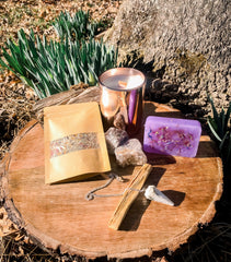 Spring Bundle showing candle, soap, crystals, and tea blend