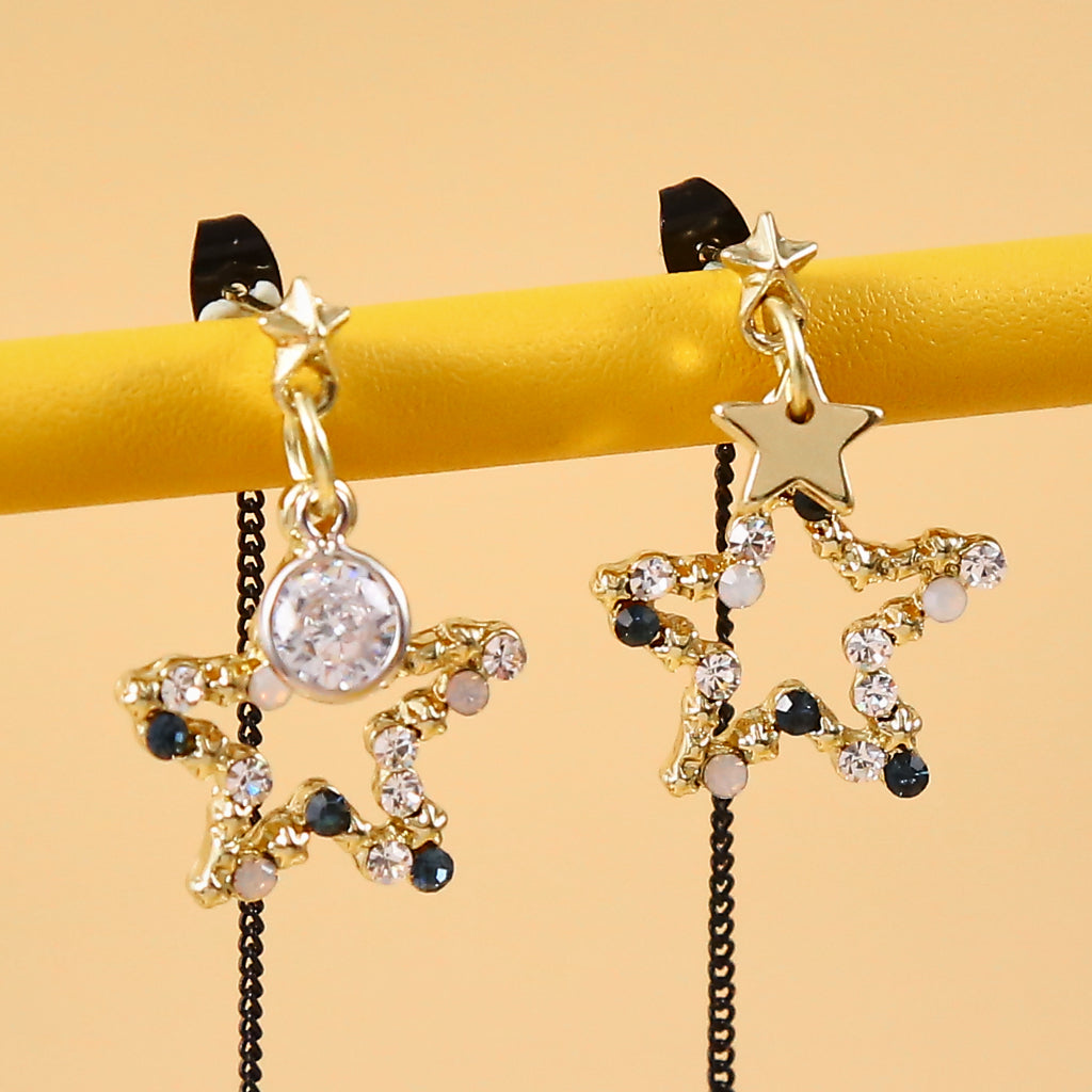 14K Gold Plated Cubic Zirconia Star Chained Drop Earrings