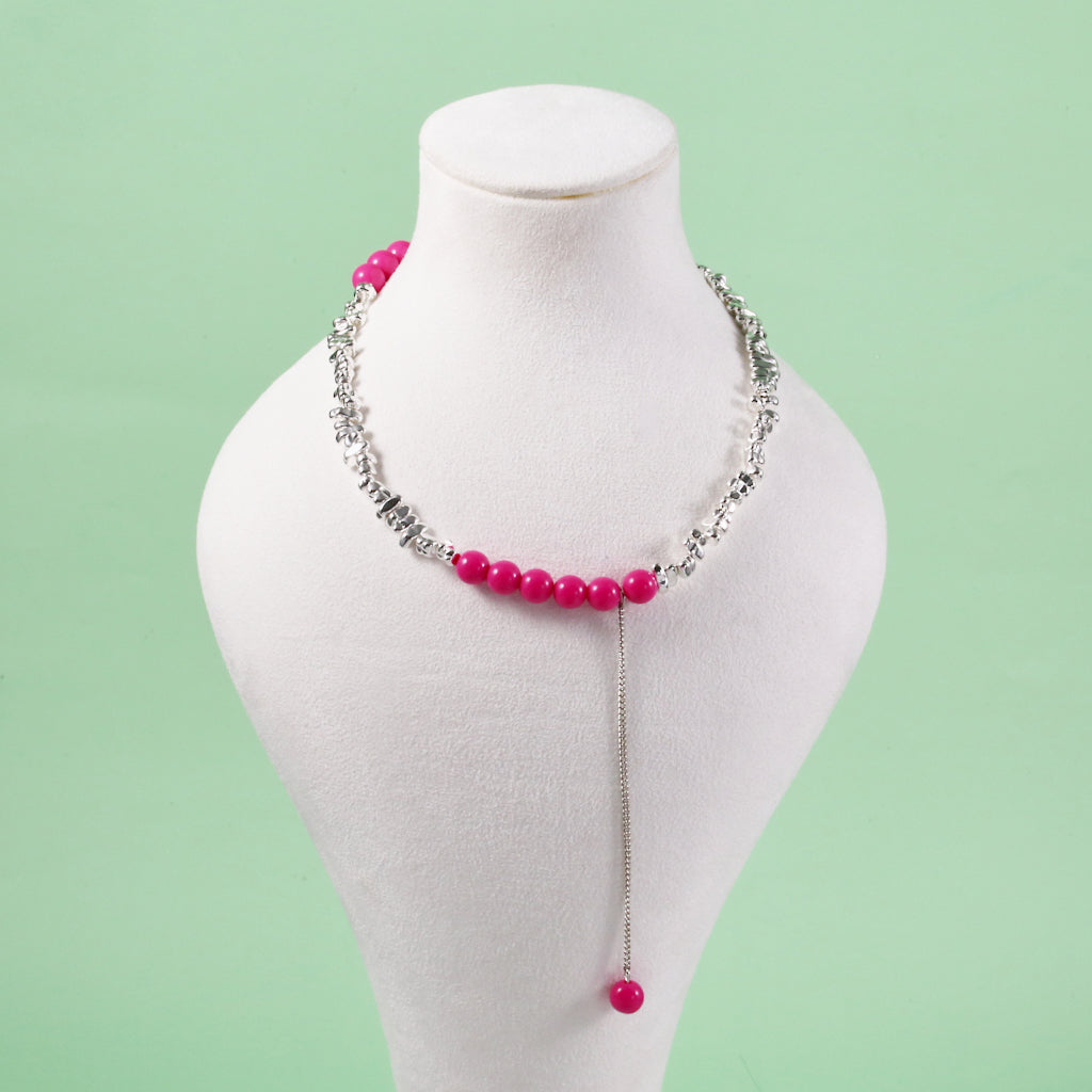 Silver Hematite Glass Beaded Pendant Necklace
