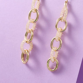 Copper Rhinestone Wire Gauze Chain Drop Earrings