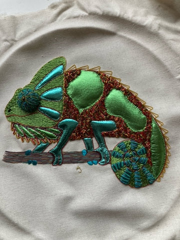 Appliques metallic foil leather chameleon by Angie Johnson