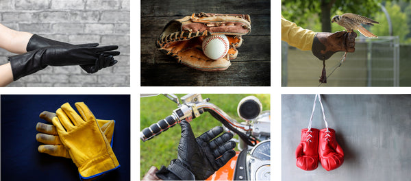 The veratility of genuine leather shown by a collage image of different glove types