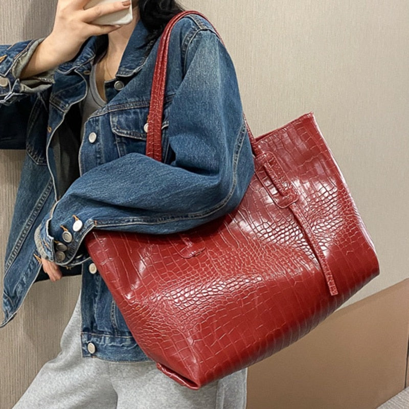 STELLY'S PLACE 2022 Big New Women Shoulder Bags Alligator Ladies Leather Bags Casual Women Zipper Handbags Purse Brands Totes Large Capacity
