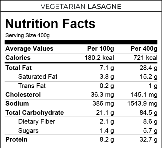 VSGdeli | 400G & 1,25kg Family Portion Vegetarian Lasagne – VSG Deli